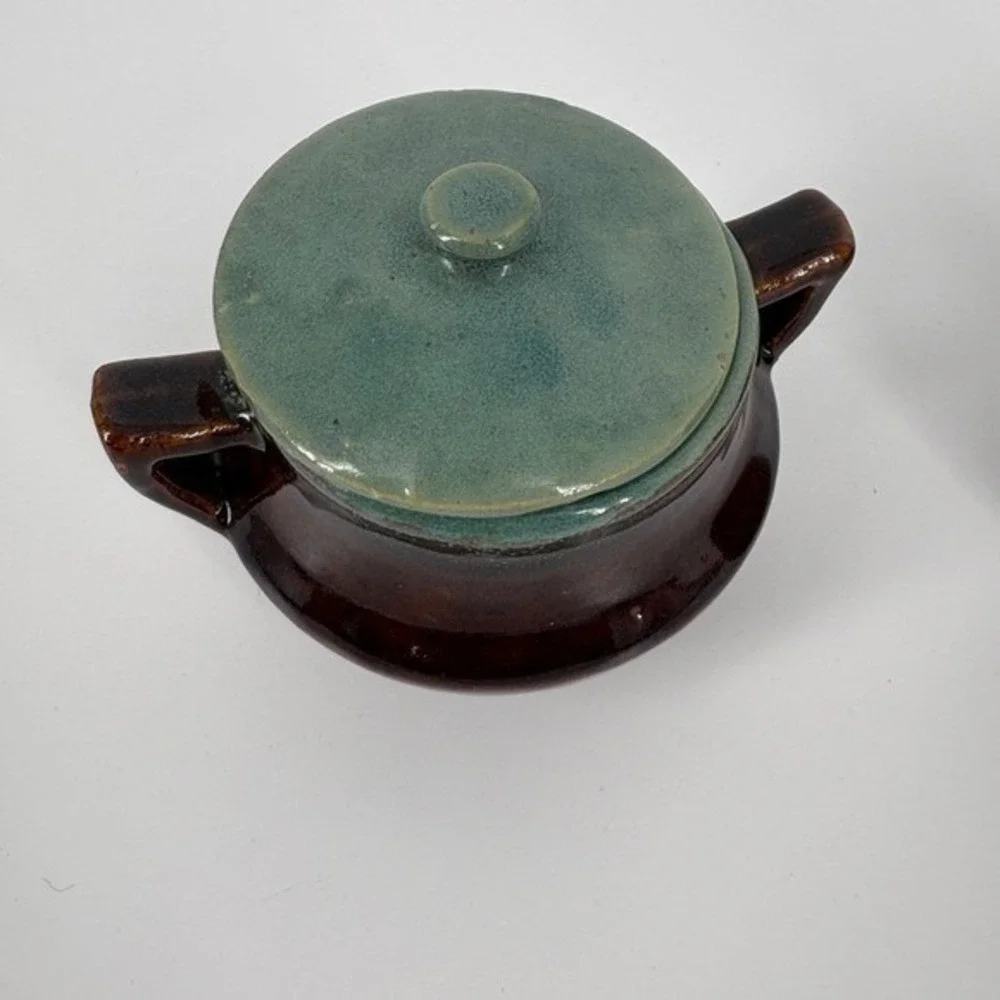 Vintage Red Wing‎ Pottery Sugar Bowl/Creamer Set Brown Teal Glaze Rustic